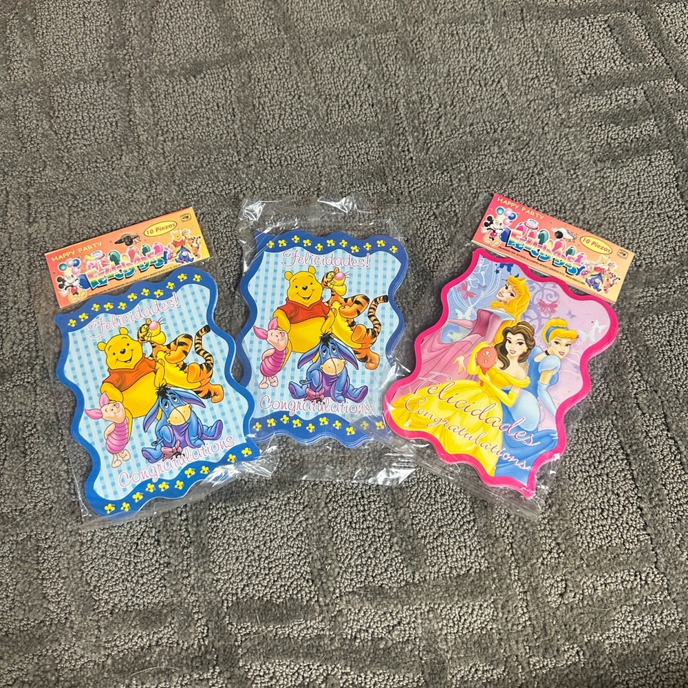 New In Package Set Of Three Winnie The Pooh Disney Princess Spanish Invitations